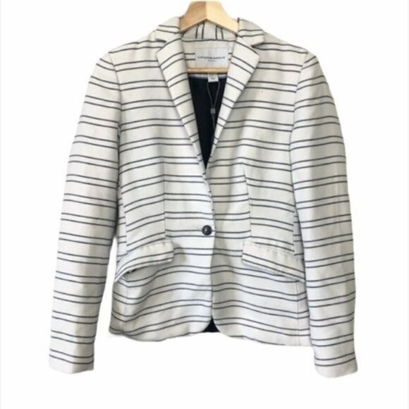 Katherine Barclay White & Navy Striped Single Button Knit Blazer XS - Picture 1 of 4